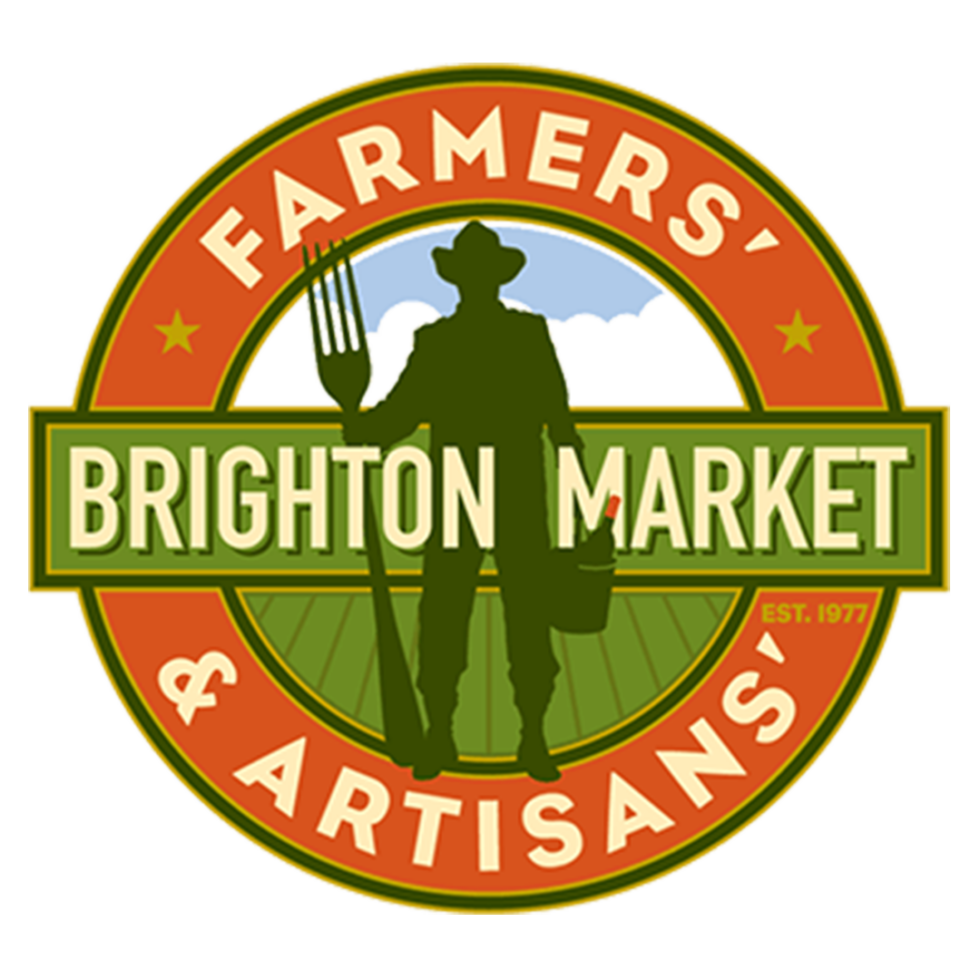 Circle with a farmer's silhouette and the words Farmers' & Artisans' Brighton Market